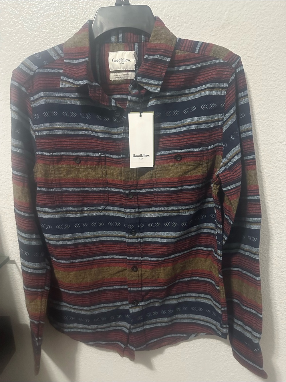 Goodfellow & Co Men’s Striped Button-Down Shirt in Navy, Burgundy & Olive